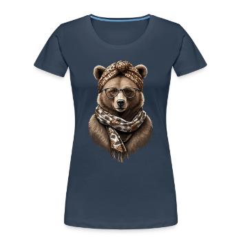 Drôle Maman Ours Mère Ours Ours Amoureux de l’Ours - T-shirt bio Premium Femme - bleu marine - Devant - Mia (176cm)