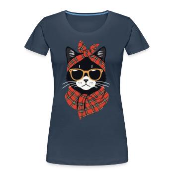 Chat mignon maman amoureux des chats style maman - T-shirt bio Premium Femme - bleu marine - Devant - Mia (176cm)