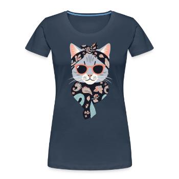 Cute Cat Mom Cat Lover Mom Style - Women's Premium Organic T-Shirt - navy - Front - Mia (176cm)