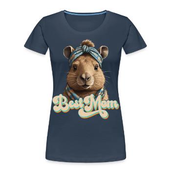 Drôle Capybara Maman Capybara Fête des Mères - T-shirt bio Premium Femme - bleu marine - Devant - Mia (176cm)