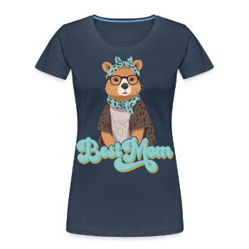 Drôle Capymama Capybara Mère Design - T-shirt bio Premium Femme - bleu marine - Devant - Mia (176cm)