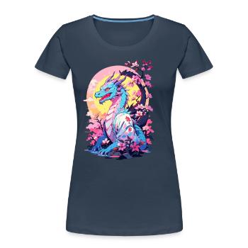 Design de dragon japonais vintage de style vaporwave - T-shirt bio Premium Femme - bleu marine - Devant - Mia (176cm)