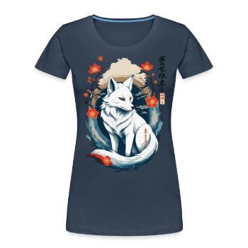 Ukiyo-E Kunst Stil Japanische Kitsune Fuchs - Frauen Premium Bio T-Shirt - Navy - Vorne - Mia (176cm)