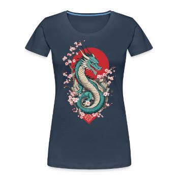 Dragon Anime Fan Dragon japonais Style Vintage - T-shirt bio Premium Femme - bleu marine - Devant - Mia (176cm)