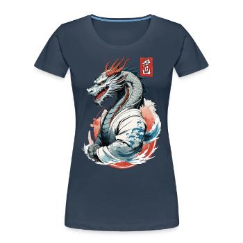 Japanese Dragon Vintage Style with Kanji Sign - Women's Premium Organic T-Shirt - navy - Front - Mia (176cm)