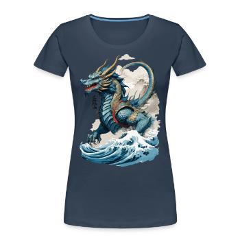 Vintage Ukiyo-E Kunst Japanischer Drache Design - Frauen Premium Bio T-Shirt - Navy - Vorne - Mia (176cm)