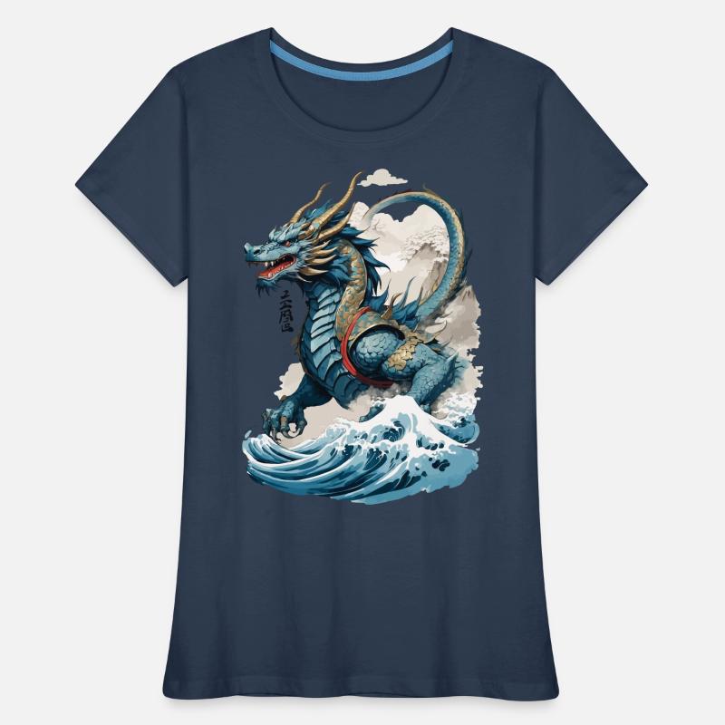 Vintage Ukiyo-E Kunst Japanischer Drache Design Frauen Premium Bio T-Shirt