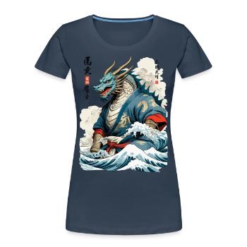 Vintage Samouraï Dragon Anime Japon Art - T-shirt bio Premium Femme - bleu marine - Devant - Mia (176cm)