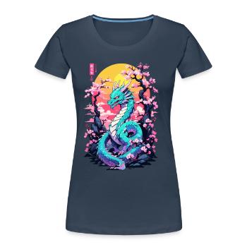 Vintage Vaporwave Art Japanese Dragon Design - Women's Premium Organic T-Shirt - navy - Front - Mia (176cm)