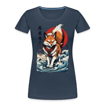 Vintage Ukiyo-E Style Kawaii Fox Spirit Japan - Women's Premium Organic T-Shirt - navy - Front - Mia (176cm)