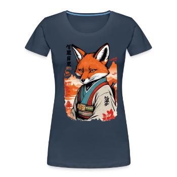 Yokai renard kawaii vintage de style ukiyo-e - T-shirt bio Premium Femme - bleu marine - Devant - Mia (176cm)