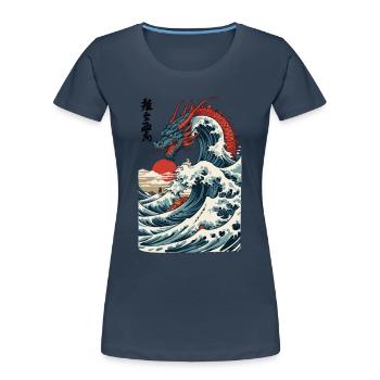 Vintage Ukiyo-E Kunst Japanischer Drache Design - Frauen Premium Bio T-Shirt - Navy - Vorne - Mia (176cm)