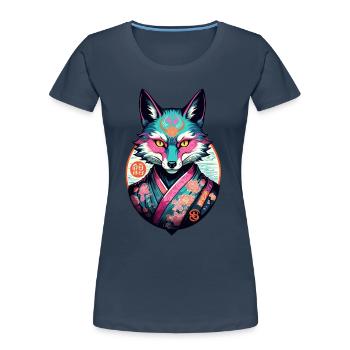Japanische Kitsune Maske Anime Kawaii Fuchsgeist - Frauen Premium Bio T-Shirt - Navy - Vorne - Mia (176cm)