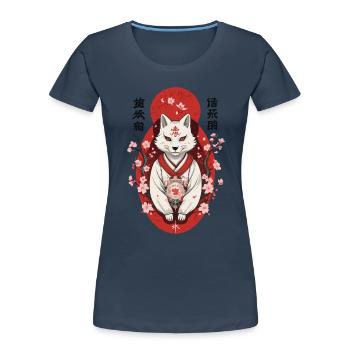 Japanische Kitsune Maske Anime Kawaii Fuchsgeist - Frauen Premium Bio T-Shirt - Navy - Vorne - Mia (176cm)