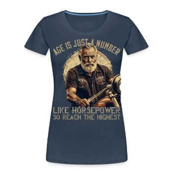 Lustiger Biker Opa Vintage Motorrad Retro Style - Frauen Premium Bio T-Shirt - Navy - Vorne - Mia (176cm)