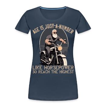 Lustiger Biker Opa Vintage Motorrad Retro Style - Frauen Premium Bio T-Shirt - Navy - Vorne - Mia (176cm)