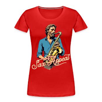 Conception de saxophone amusante pour les amateurs de musique jazz - T-shirt bio Premium Femme - bleu marine - Devant - Mia (176cm)
