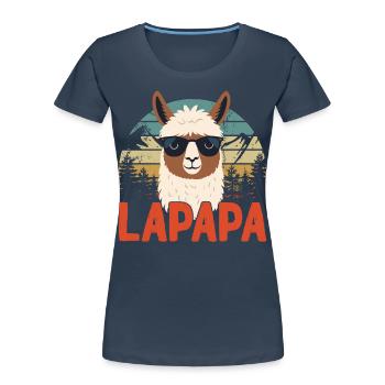 Lapapa Drôle Lama Papa Style Parfait - T-shirt bio Premium Femme - bleu marine - Devant - Mia (176cm)