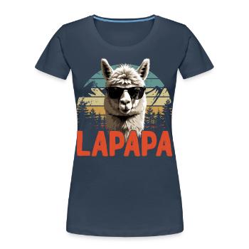 Lapapa Lustiger Lama Papa Perfekter Style - Frauen Premium Bio T-Shirt - Navy - Vorne - Mia (176cm)