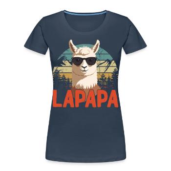 Lapapa Drôle Lama Papa Style Parfait - T-shirt bio Premium Femme - bleu marine - Devant - Mia (176cm)
