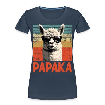 Papaka Drôle Alpaga Papa Style Parfait - T-shirt bio Premium Femme - bleu marine - Devant - Mia (176cm)
