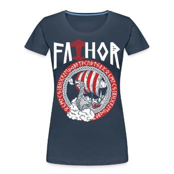 Viking Papa Vathor Bateau viking nordique - T-shirt bio Premium Femme - bleu marine - Devant - Mia (176cm)