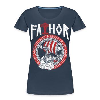 Conception du navire viking nordique Papa Vathor - T-shirt bio Premium Femme - bleu marine - Devant - Mia (176cm)