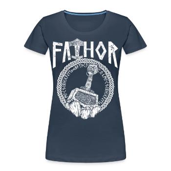 Viking nordique Papa Vathor Marteau Mjölnir - T-shirt bio Premium Femme - bleu marine - Devant - Mia (176cm)