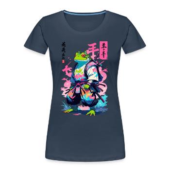 Samouraï Grenouille Esthétique Vaporwave Style Japon - T-shirt bio Premium Femme - bleu marine - Devant - Mia (176cm)