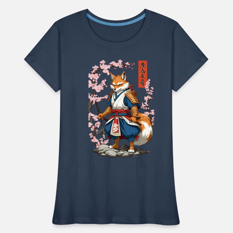 Kitsune Samurai Fox Vintage Ukiyo-e Style Women's Premium Organic T-Shirt