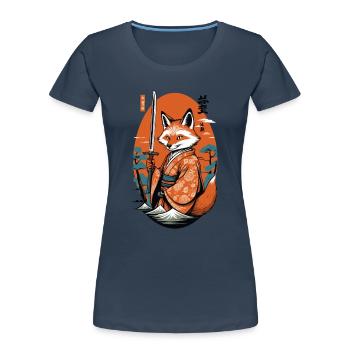 Kitsune Samurai Fuchs Vintage Ukiyo-e Stil - Frauen Premium Bio T-Shirt - Navy - Vorne - Mia (176cm)