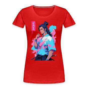 Aesthetic Vaporwave Stil Japanisches Samurai - Frauen Premium Bio T-Shirt - Navy - Vorne - Mia (176cm)