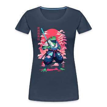 Samouraï Grenouille Esthétique Vaporwave Style Japon - T-shirt bio Premium Femme - bleu marine - Devant - Mia (176cm)