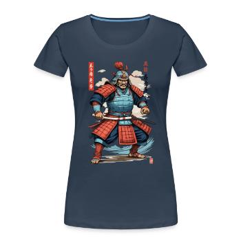 Vintage Ukiyo-E Style Japanese Samurai Artwork - Women's Premium Organic T-Shirt - navy - Front - Mia (176cm)