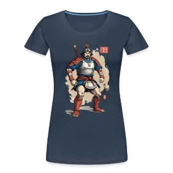Oeuvres d’art vintage de samouraïs japonais de style Ukiyo-E - T-shirt bio Premium Femme - bleu marine - Devant - Mia (176cm)