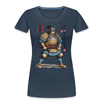 Oeuvres d’art vintage de samouraïs japonais de style Ukiyo-E - T-shirt bio Premium Femme - bleu marine - Devant - Mia (176cm)