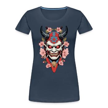 Oni Demons Mask Japanese Aesthetic Yokai Look - Women's Premium Organic T-Shirt - navy - Front - Mia (176cm)