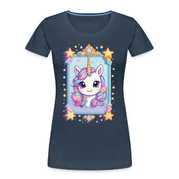 Licornes drôles couleurs pastel amant de licorne - T-shirt bio Premium Femme - bleu marine - Devant - Mia (176cm)