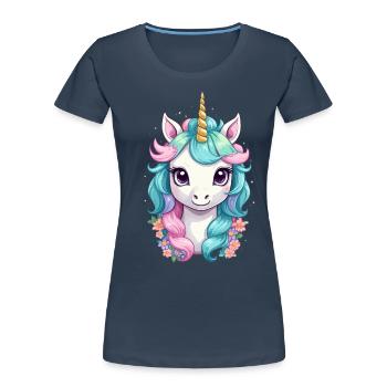 Pastel Colors Funny Unicorns Cute Unicorn - Women's Premium Organic T-Shirt - navy - Front - Mia (176cm)