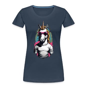 Papa Einhorn Lustiges Vatertag Design - Frauen Premium Bio T-Shirt - Navy - Vorne - Mia (176cm)