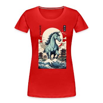 Japan Ukiyo-E Kunst Japanischer Vintage Stil - Frauen Premium Bio T-Shirt - Navy - Vorne - Mia (176cm)