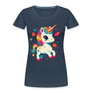 Fille Licorne d’anniversaire unique - T-shirt bio Premium Femme - bleu marine - Devant - Mia (176cm)