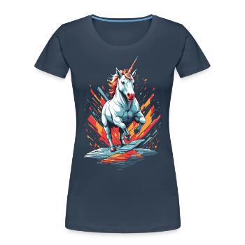Licorne Amant Design Drôle Licornes Mignon - T-shirt bio Premium Femme - bleu marine - Devant - Mia (176cm)