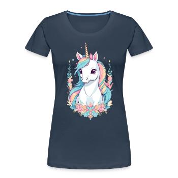 Funny Unicorns Pastel Colors - Women's Premium Organic T-Shirt - navy - Front - Mia (176cm)