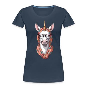 Une maman licorne licornes mère aimante - T-shirt bio Premium Femme - bleu marine - Devant - Mia (176cm)