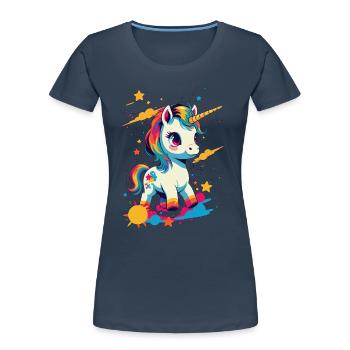 Licorne Amant Design Drôle Licornes Mignon - T-shirt bio Premium Femme - bleu marine - Devant - Mia (176cm)
