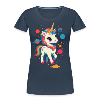 Lustige Einhörner Süßes Einhorn Mädchen - Frauen Premium Bio T-Shirt - Navy - Vorne - Mia (176cm)