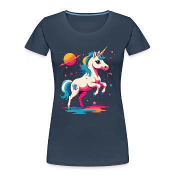 Licorne Fille Drôle Licornes Grand Design - T-shirt bio Premium Femme - bleu marine - Devant - Mia (176cm)