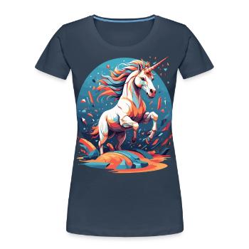 Unique Birthday Motif Funny Unicorns - Women's Premium Organic T-Shirt - navy - Front - Mia (176cm)