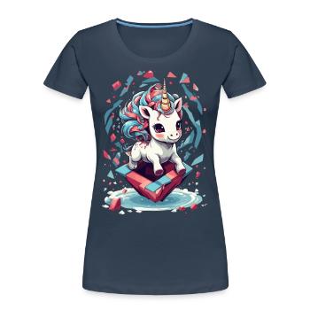 Cute Unicorn Girl Funny Unicorns - Women's Premium Organic T-Shirt - navy - Front - Mia (176cm)